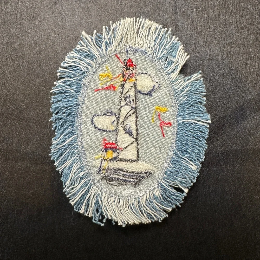 Denim Lighthouse Iron On Patch Embroidered Coastal Nautical Iron On‎ Applique